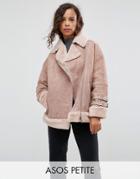 Asos Petite Suede Aviator With Faux Shearling - Pink