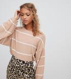 New Look Sweater With Balloon Sleeves In Stripe - Tan