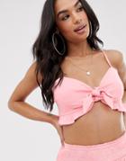River Island Beach Crop Top With Tie Front In Pink