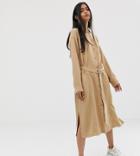 Weekday Tie Front Shirt Dress In Camel-brown