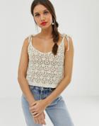 Asos Design Tie Shoulder Crochet Tank - Stone