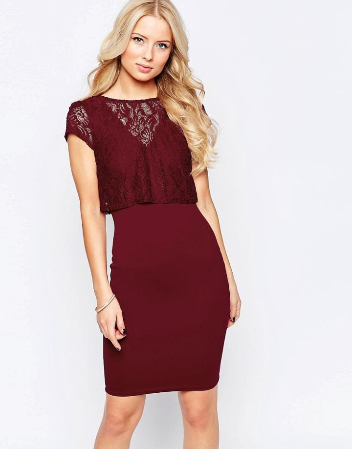 Jessica Wright Sushita Dress With Lace Top Overlay - Berry