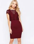 Jessica Wright Sushita Dress With Lace Top Overlay - Berry