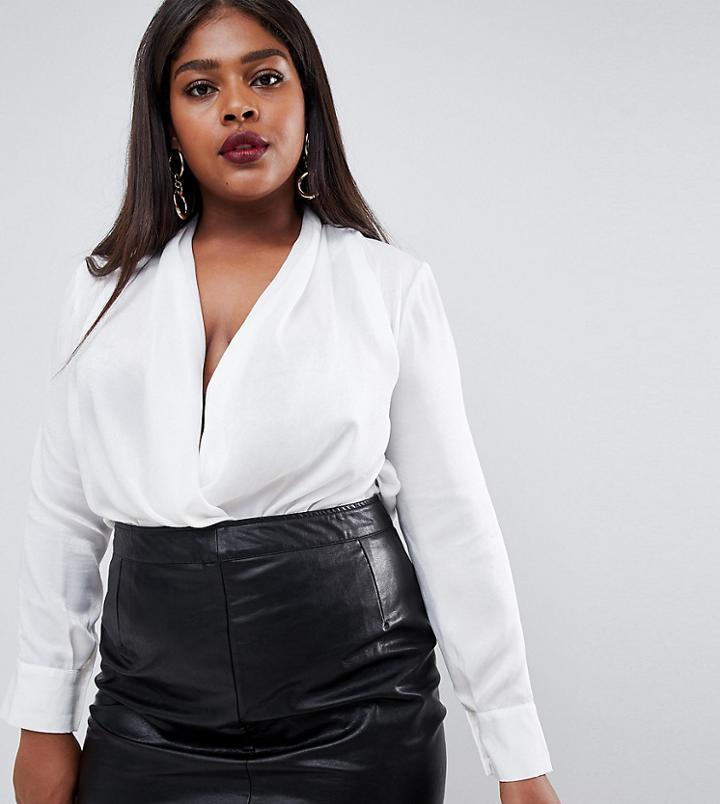 Outrageous Fortune Plus Wrap Front Blouse - White