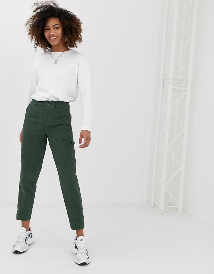 Asos Design Slim Leg Combat Pants In Khaki-green