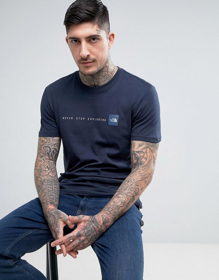 The North Face T-shirt With Never Stop Exploring Logo In Navy - Navy