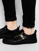 Asos Lace Up Sneakers In Black With Gold Clasps - Black
