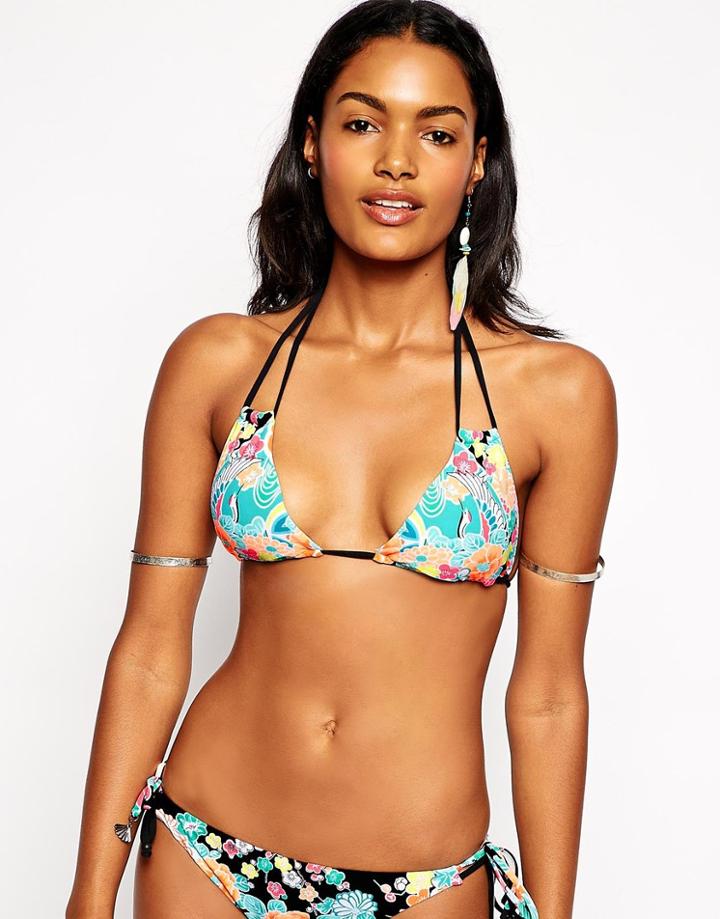 Seafolly Kimono Rose Triangle Bikini Top - Black Multi