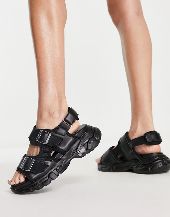 Asos Design Fountains Chunky Sporty Flat Sandals In Black