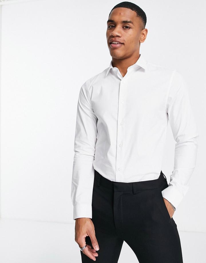 Topman Long Sleeve Stretch Shirt In White