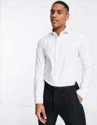 Topman Long Sleeve Stretch Shirt In White