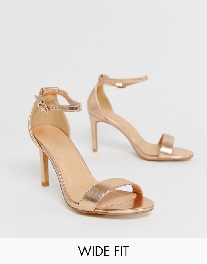 Simply Be Wide Foot Morgan Barely There Heeled Sandal In Rose Gold - Black