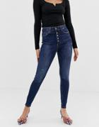 Stradivarius 4 Button Super Skinny Jean In Mid Authentic - Black