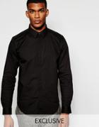 Wincer & Plant Smart Shirt In Stretch Cotton With Covered Placket Slim Fit Exclusive - Black