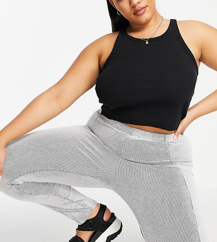 I Saw It First Plus Contrast Rib Leggings In Gray-grey