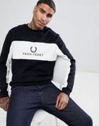 Fred Perry Sports Authentic 90s Logo Panel Piped Sweat In Black - Black