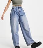 Reclaimed Vintage Inspired Recycled Blend '97 Wide Mom Jeans With Hardware Waist Detail In Mid Blue-blues