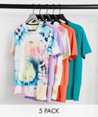 Hollister Pride Capsule 5 Pack Rainbow Logo T-shirt In Solid Orange/green/lilac And Rainbow Cloud/tie Dye-multi