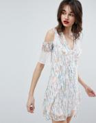 Vero Moda Floral Print Dress With Ruffle Cold Shoulder - Multi