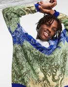 Asos Design Van Gogh Knitted Sweater With Olive Tree Artwork-green