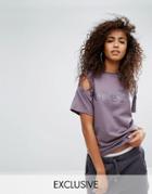 Ellesse Oversized T-shirt With Deconstructed Lace Up Sleeves And Tonal Logo - Gray