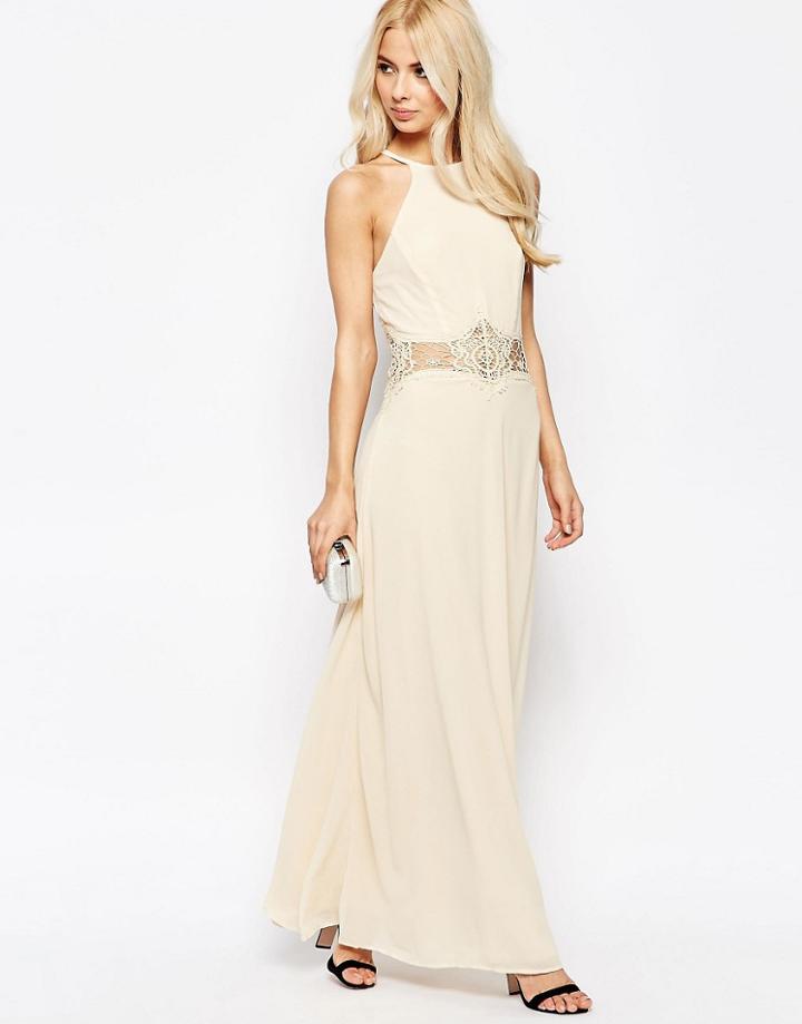 Jarlo Halterneck Maxi Dress With Crochet Detail - Cream