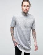 Asos Super Longline T-shirt In Textured Fabric With Shirt Hem Extender - Gray