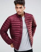 Asos Quilted Jacket With Funnel Neck And Logo In Burgundy - Red