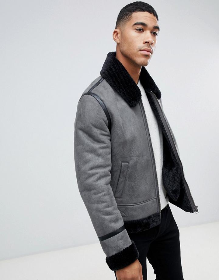 Asos Design Faux Shearling Jacket In Gray - Gray