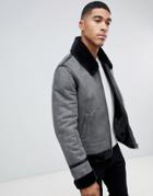 Asos Design Faux Shearling Jacket In Gray - Gray