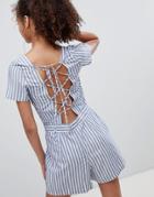 Only Stripe Lace Back Romper - Red