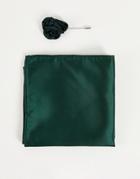 Gianni Feraud Wedding Plain Floral Lapel Pin With Pocket Square In Green