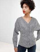 Vero Moda Stripe Cinch Waist Shirt-multi
