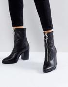 Depp Soft Leather Zip Front Heel Boot - Black