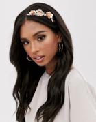 Asos Design Headband With Floral Leaf Design In Rose Gold Tone-copper