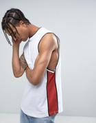 Asos Longline Sleeveless T-shirt With Contrast Panelling And Dropped Armhole With Curve Hem - White
