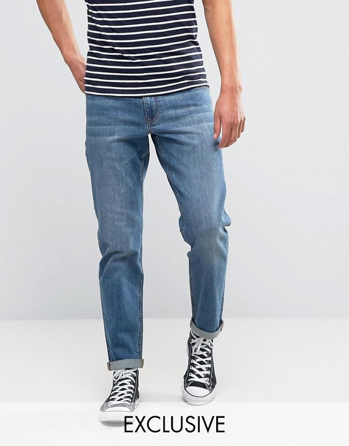 Noak Stretch Slim Jeans In Mid Wash Blue - Blue