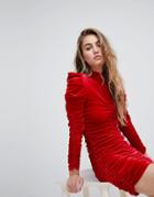 Miss Selfirdge Ruched Velvet Mini Dress - Red