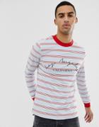 Asos Design Organic Cotton Long Sleeve Striped T-shirt With Los Angeles Slogan Print - Multi