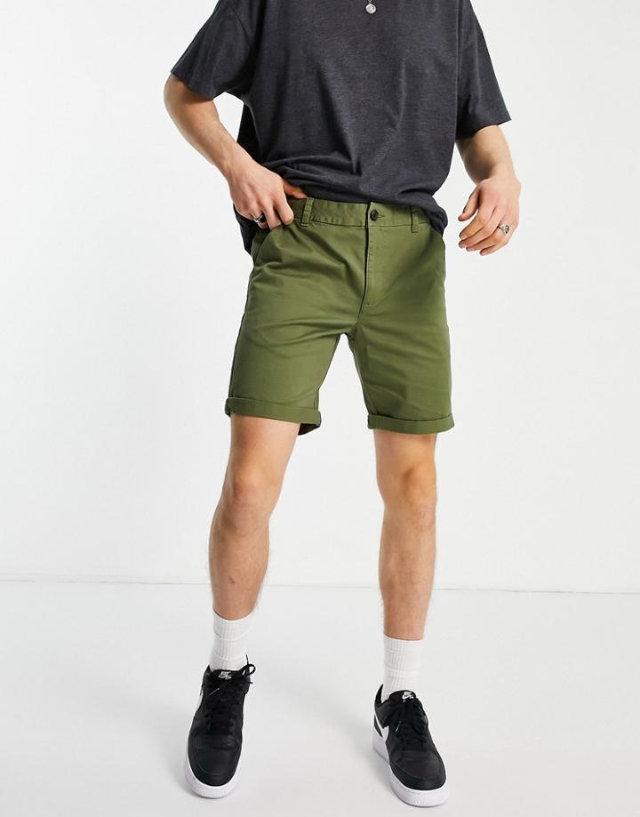 New Look Chino Short In Khaki-green