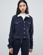 Fae Corduroy Two-piece Trucker Jacket With Fleece Collar - Black