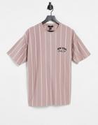 New Look Vertical Striped T-shirt With Ny Embroidery In Pink