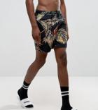 Asos Tall Swim Shorts With Floral Print In Mid Length - Black