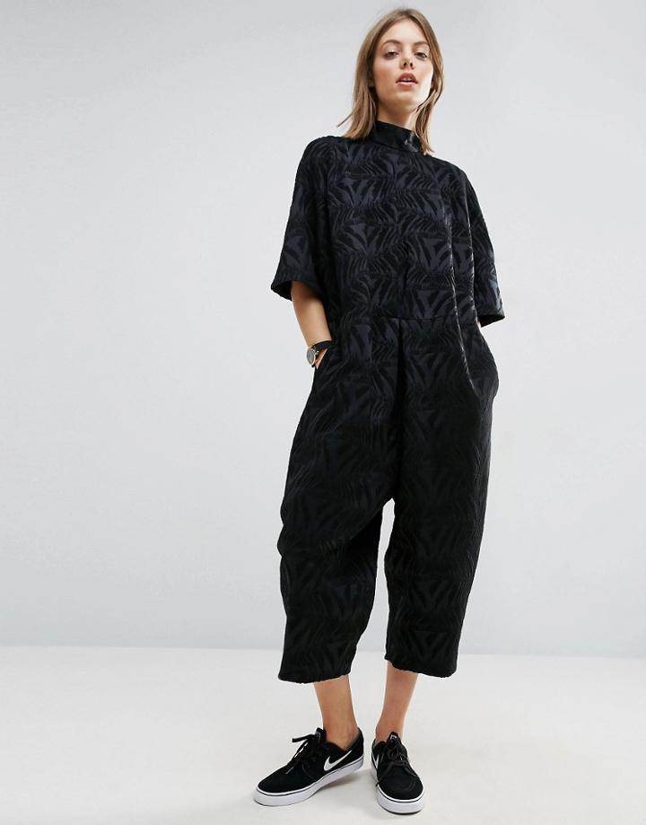 Asos White Textured Ovoid Jumpsuit - Black