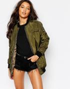 Missguided Longline Padded Bomber - Khaki