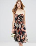 Asos Wedding Chiffon Bandeau Large Floral Midi Dress - Multi