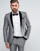 Asos Skinny Tuxedo Suit Jacket In Silver Leopard Print - Silver