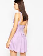Ax Paris Skater Dress With Open Back And Pleat Skirt - Lilac