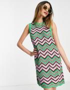 Asos Design Knit Mini Tank Dress With Chevron Stripe In Multi-green