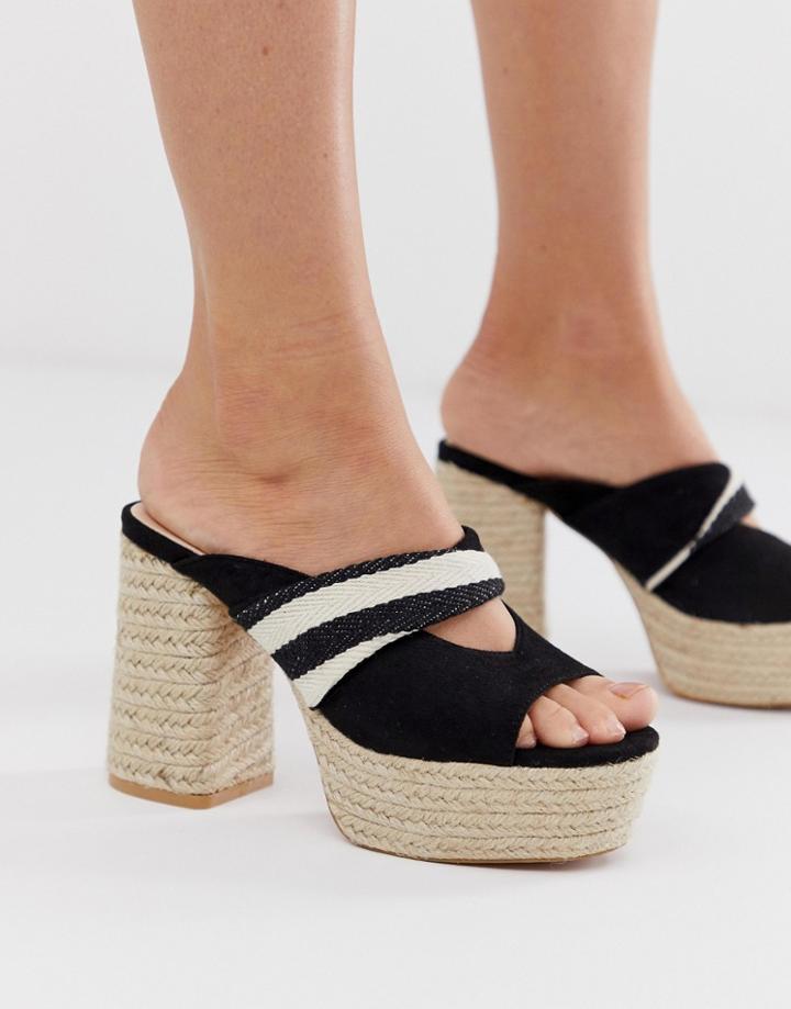 Lost Ink Twist Strap Espadrille Platform Heeled Sandals - Black